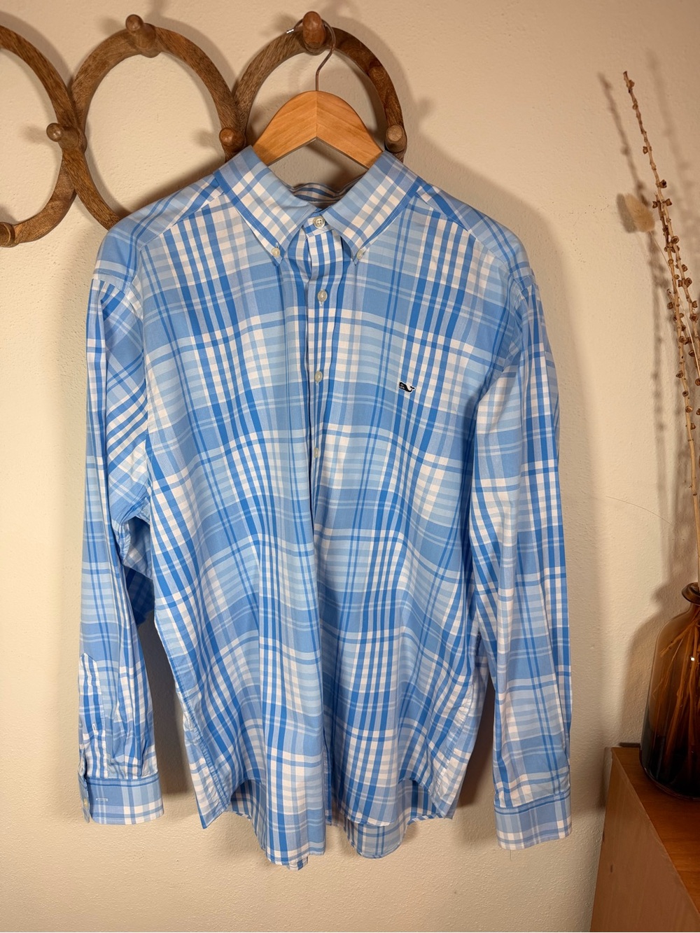 Vineyard Vines Slim Fit Whale Shirt Blue Plaid Button Down Men’s XL Cotton